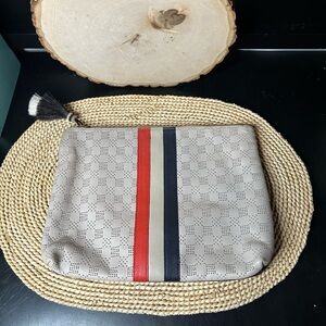 Kempton & Co Beige Clutch with Red and Blue Stripes